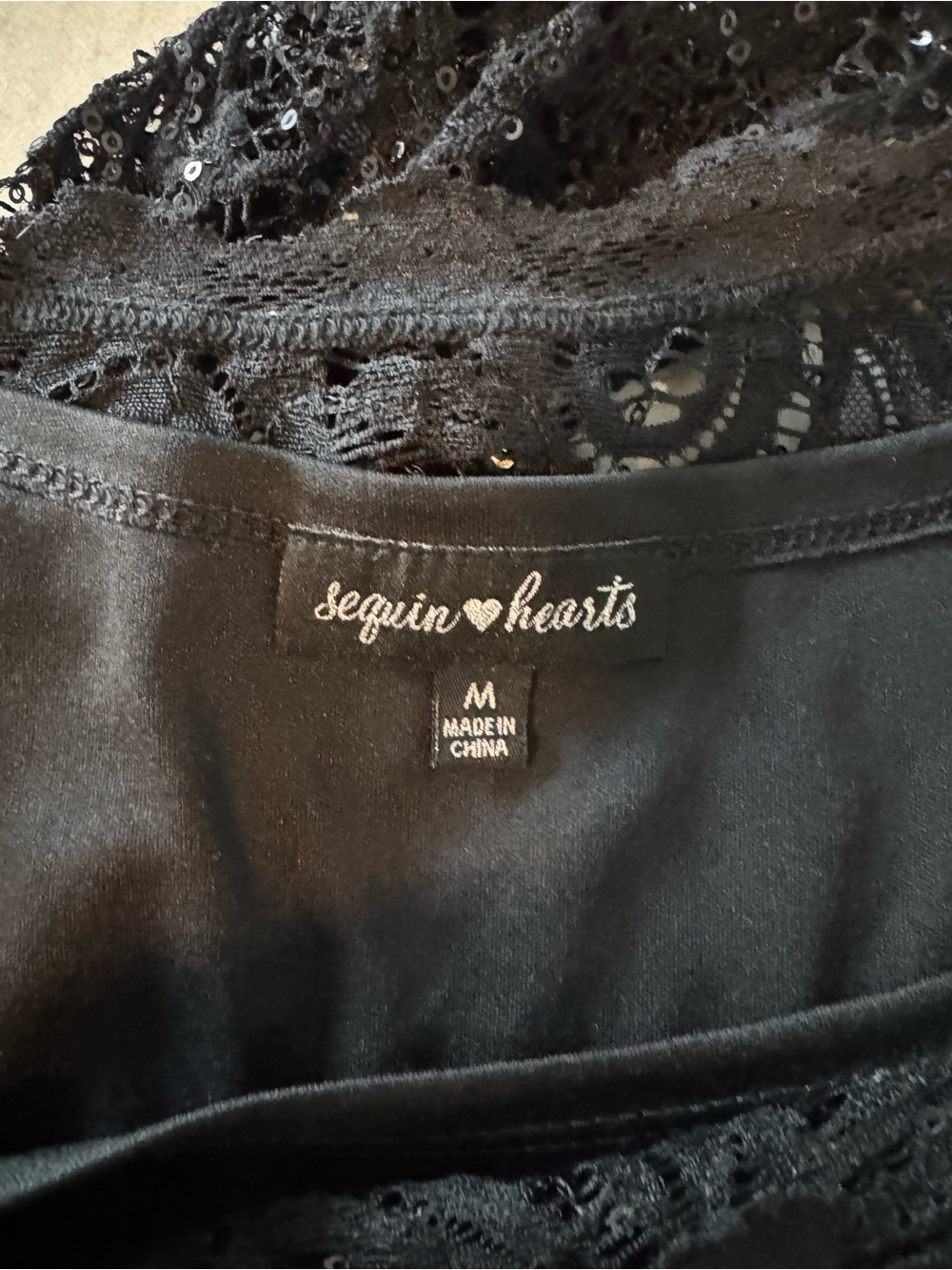 Sequin Hearts Black Lace Long-Sleeve Bodycon Dress - Picture 3 of 3